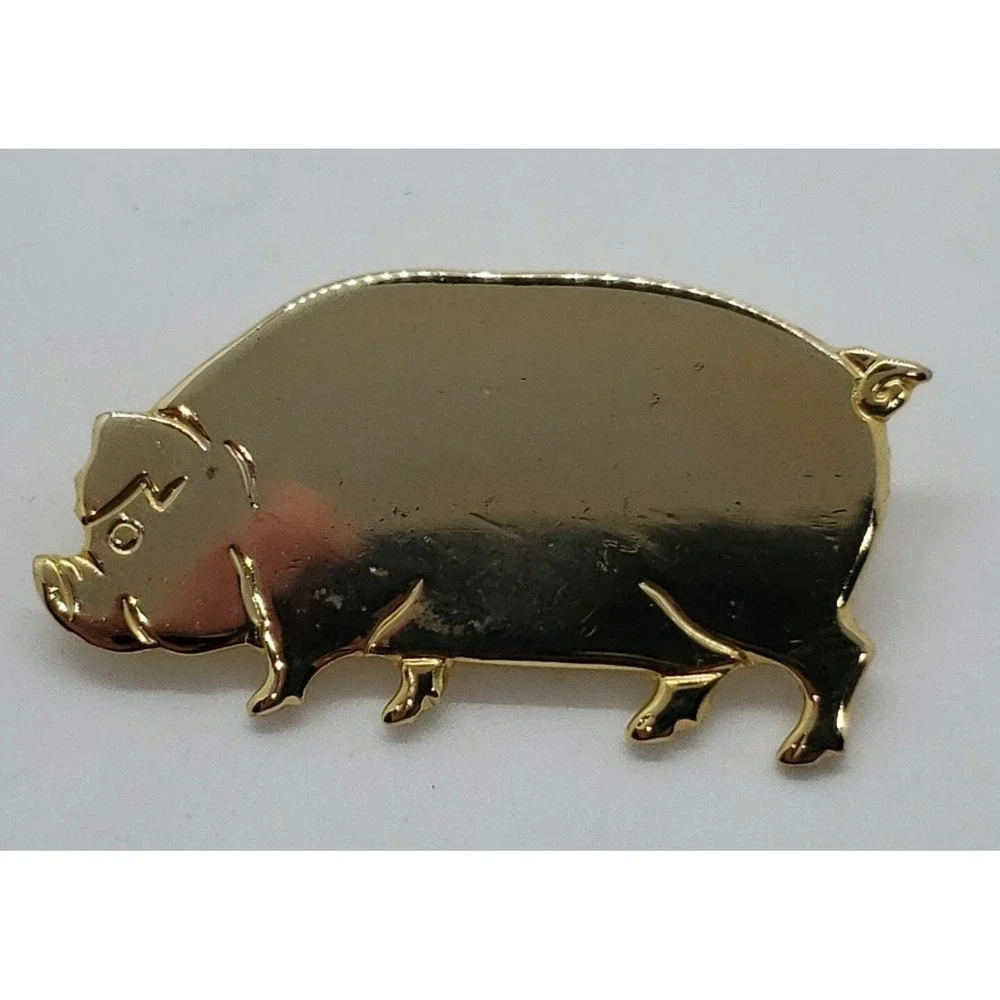 Vintage gold tone‎ PIG piggy brooch pin